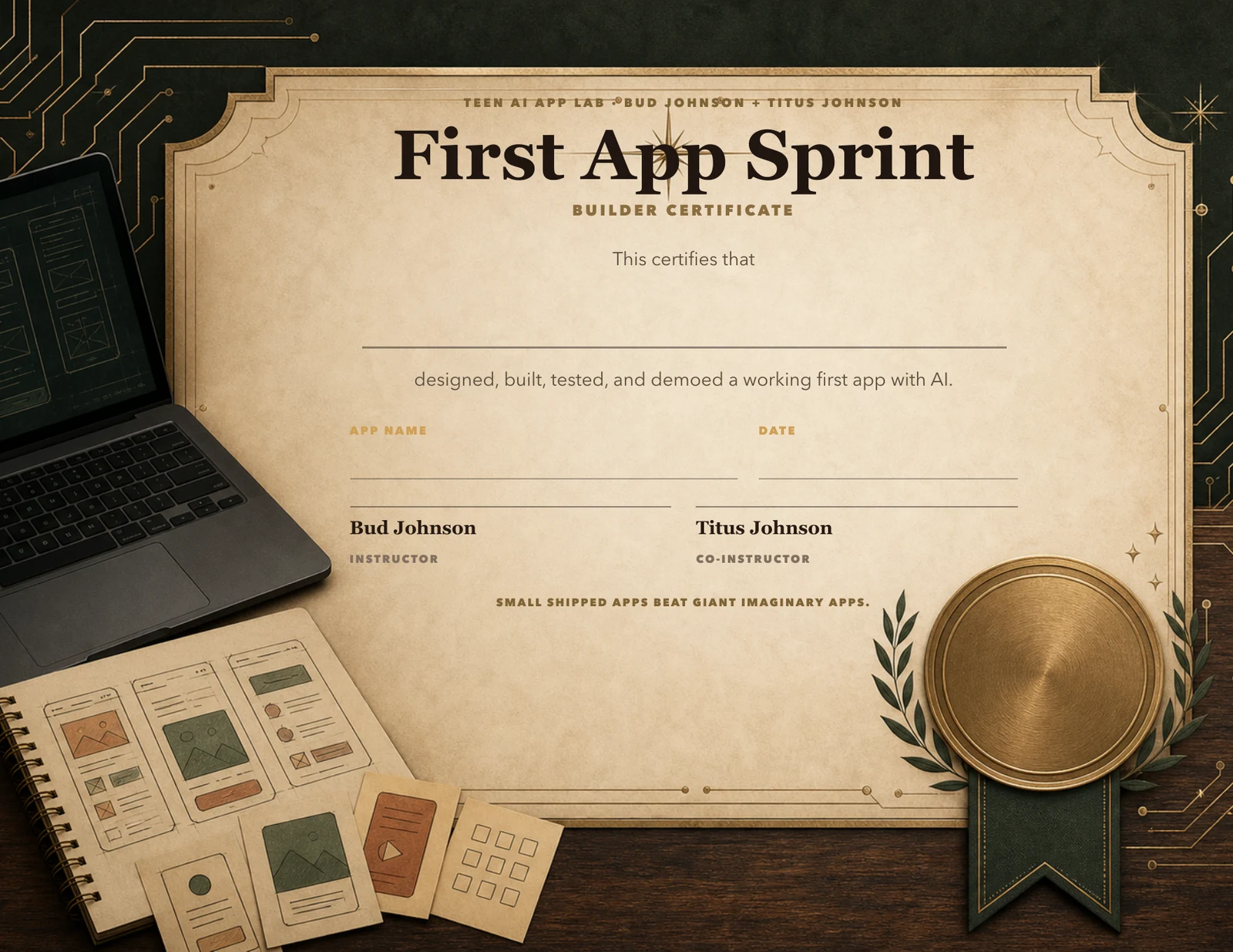 First App Sprint builder certificate preview